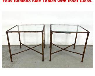 Lot 1213 Mid Century Modern Gilt Metal Faux Bamboo Side Tables with Inset Glass. 