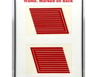 Lot 1300 Donald Judd 2 piece prints in frame. Marked on back 