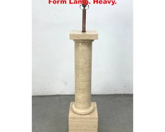 Lot 1619 Large Travertine Column Pedestal Form Lamp. Heavy. 