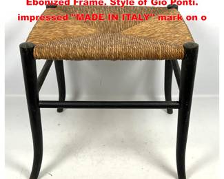 Lot 1506 Italian Rush Seat Stool with Ebonized Frame. Style of Gio Ponti. impressed MADE IN ITALY mark on o
