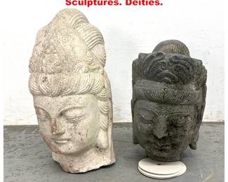 Lot 1681 2pcs Stone Fragment Bust Head Sculptures. Deities. 