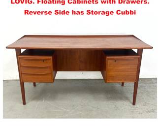 Lot 1206 Danish Modern Teak Desk. PETER LOVIG. Floating Cabinets with Drawers. Reverse Side has Storage Cubbi