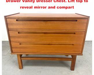 Lot 1253 Danish Modern Teak Nils Jonsson 3 Drawer Vanity Dresser Chest. Lift top to reveal mirror and compart