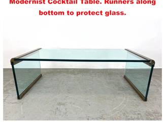 Lot 1460 After Pace Glass Brass Trim Modernist Cocktail Table. Runners along bottom to protect glass. 