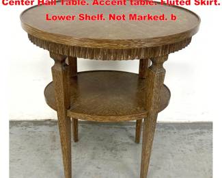 Lot 1476 Mattaliano Round Limed Oak Center Hall Table. Accent table. Fluted Skirt. Lower Shelf. Not Marked. b