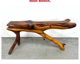 Lot 1417 Heavy Live edge bench. Vintage. Root Bench.