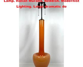 Lot 1314 Red Long Necked Art Glass Table Lamp. Italian Murano. Reddish. Modernist Lighting. Large dramatic de