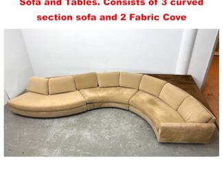 Lot 1725 Modernist Serpentine Sectional Sofa and Tables. Consists of 3 curved section sofa and 2 Fabric Cove