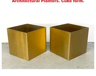 Lot 1675 Pair Gold Anodized Aluminum Architectural Planters. Cube form. 