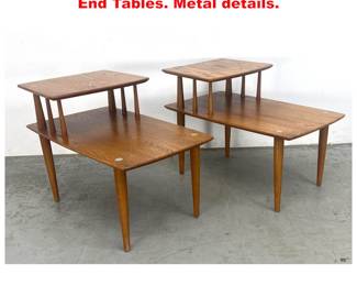 Lot 1348 Pair Heywood Wakefield Step Side End Tables. Metal details.