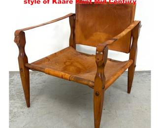 Lot 1508 Tan Leather Safari low lounge chair style of Kaare Klint Mid Century