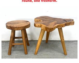 Lot 1347 2pc Heavy tree slice stools. One round, one freeform.