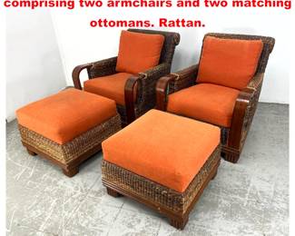 Lot 1746 4pc lounge set by Palecek, comprising two armchairs and two matching ottomans. Rattan.