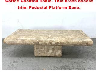 Lot 1463 Tessellated Marble Tile Inlay Coffee Cocktail Table. Thin brass accent trim. Pedestal Platform Base.