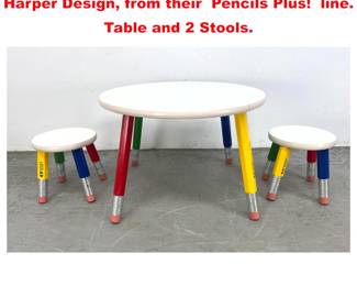 Lot 1366 3pc Children s furniture set by Harper Design, from their Pencils Plus line. Table and 2 Stools. 