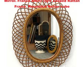 Lot 1410 Italian Scalloped Rattan Oval Mirror. Franco Albini style Looped Rattan Frame. Rosenthal Netter Labe
