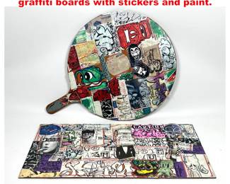 Lot 1379 Two west coast heavily tagged graffiti boards with stickers and paint. 
