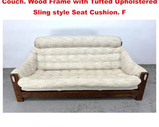 Lot 1582 Brazilian Style Modernist Sofa Couch. Wood Frame with Tufted Upholstered Sling style Seat Cushion. F