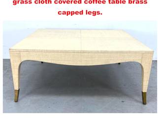 Lot 1726 Hollywood Regency aesthetic grass cloth covered coffee table brass capped legs. 
