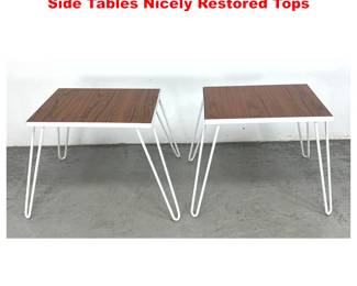 Lot 1637 Pair Wrought Iron and Teak Danish Side Tables Nicely Restored Tops