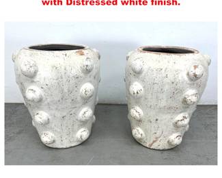 Lot 1662 Pair Large Pottery Bumby Planters with Distressed white finish. 