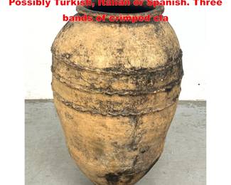 Lot 1673 Large Terracotta Pottery Olive Jar. Possibly Turkish, Italian or Spanish. Three bands of crimped cla