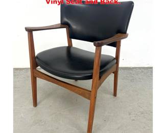 Lot 1203 MCM Danish Teak Arm Chair. Black Vinyl Seat and Back. 
