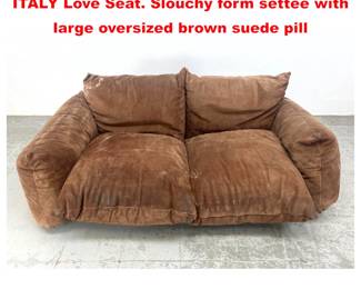 Lot 1739 MARIO MARENCO for ARFLEX, ITALY Love Seat. Slouchy form settee with large oversized brown suede pill