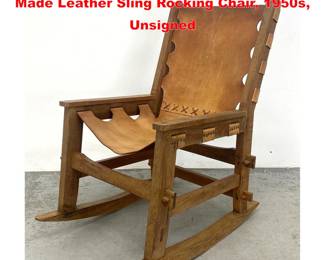 Lot 1620 Peruvian Studio Crafted Artisan Made Leather Sling Rocking Chair, 1950s, Unsigned