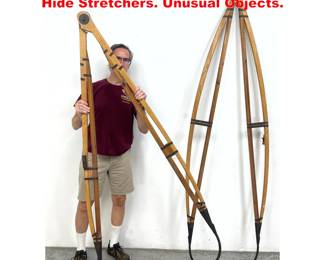 Lot 1411 2pcs Large Vintage Wood and Iron Hide Stretchers. Unusual Objects. 