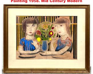 Lot 1224 Richard Wilt Mixed Media on Paper Painting 1958. Mid Century Modern 