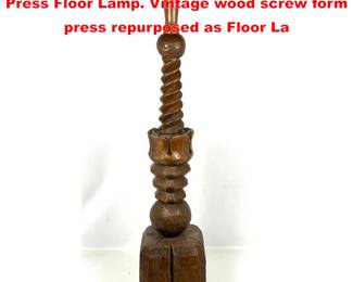 Lot 1590 Large Carved Wood French Wine Press Floor Lamp. Vintage wood screw form press repurposed as Floor La