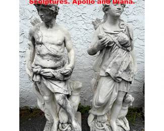 Lot 1709 2pcs Cast Stone Garden Patio Sculptures. Apollo and Diana. 