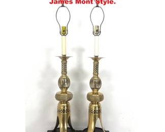 Lot 1597 Pair Asian Brass Table Lamps. James Mont Style. 
