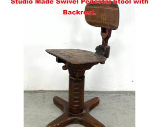 Lot 1481 Vintage Industrial Drafting Chair. Studio Made Swivel Pedestal Stool with Backrest. 