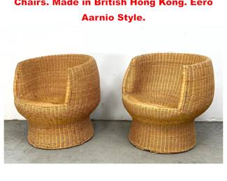 Lot 1354 Pair Vintage Rattan egg Lounge Chairs. Made in British Hong Kong. Eero Aarnio Style.