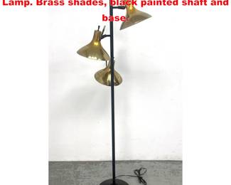 Lot 1358 Lightolier 3 adjustable head Floor Lamp. Brass shades, black painted shaft and base.