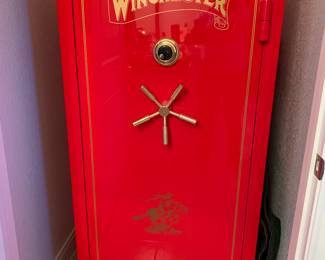 Winchester red safe is 60” tall X 30” wide and 24” deep. In excellent condition! 