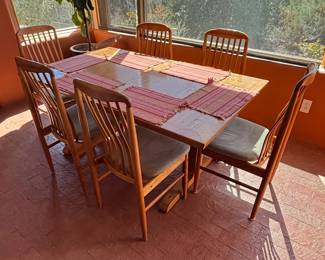 Danish Design Dining Table with extra leaf and 8 Chairs