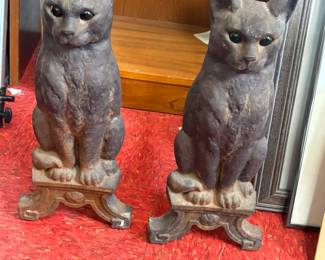 Cast Iron Cat Andiron with green eyes