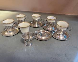 (5) Lenox Demitasse Sterling Silver Cups with porcelain liners
