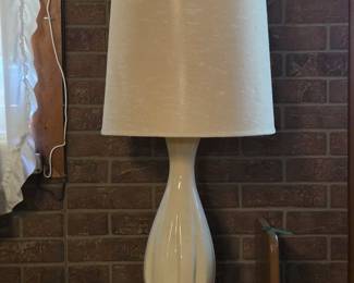 Ivory ceramic lamp and barrel shade.