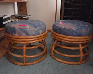 Two rattan look vintage footstool. Great quality upholstery fabric.