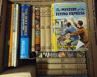 Three boxes of 1950's Hardy Boys book series.