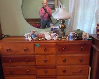 Pine dresser.  Round mirror.