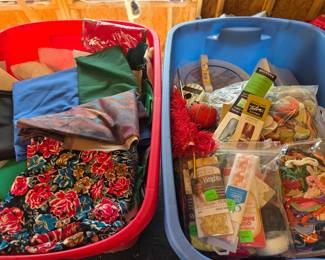 Totes of fabric & miscellaneous sewing items