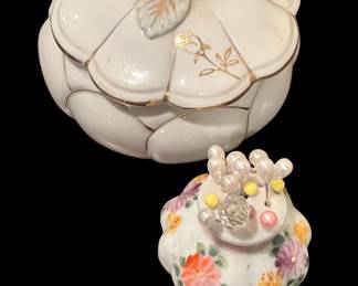 Trinket boxes and porcelain pin cushions