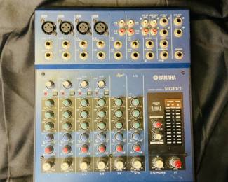 Yamaha MG10/2 mixing console. It is a 10-channel stereo mixer that features studio-quality preamps and a rugged metal chassis