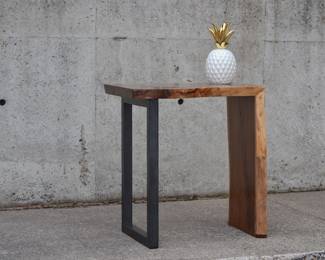 Waterfall Wood Side End Table End With Heavy Duty Metal Leg