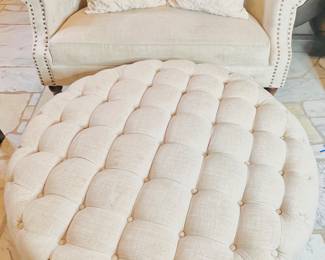 Cream Tufted Settee and Ottoman